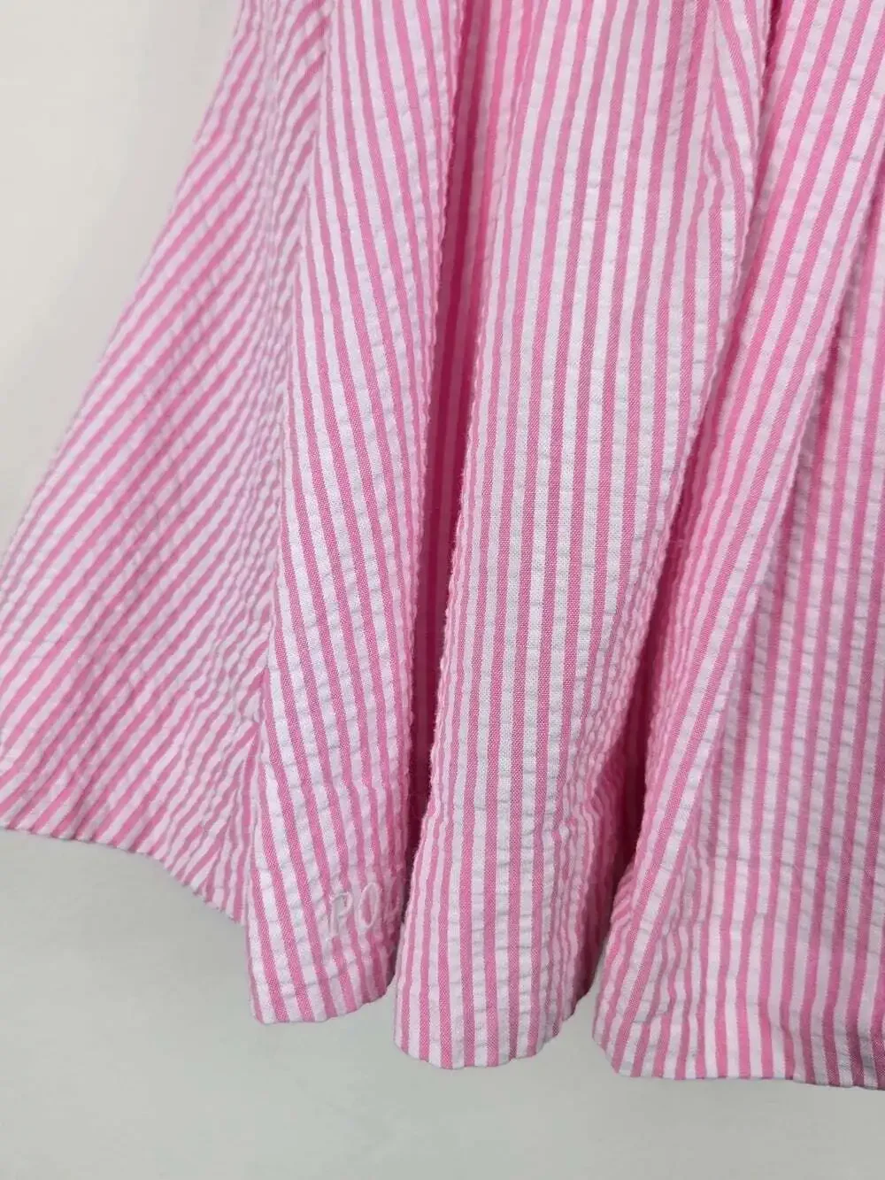 Ralph Lauren Baby Girls Pink Seersucker Dress & Bloomers Set 12M Peter Pan